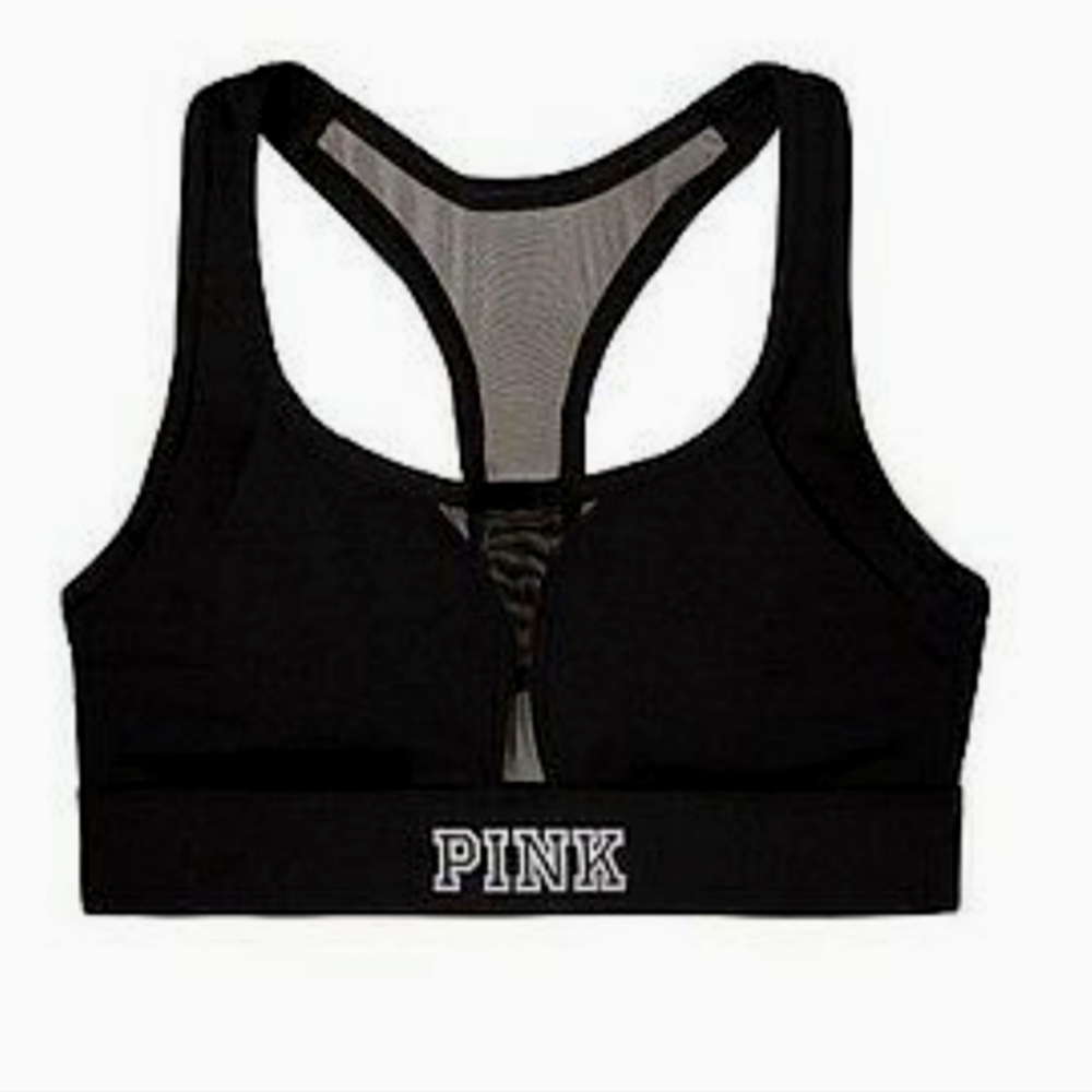 PINK Victoria's Secret Ultimate Black Mesh Sports Bra